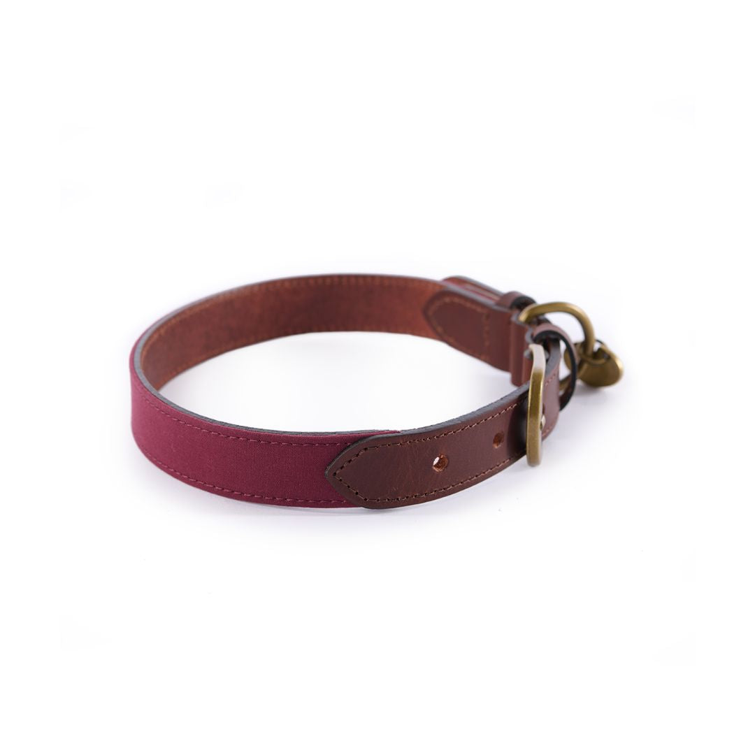 Le Chameau Waxed Cotton/Leather Dog Collar in Rouge