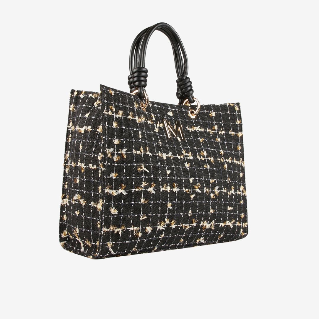 Lola Casademunt Tweed Tote Bag in Black & Gold