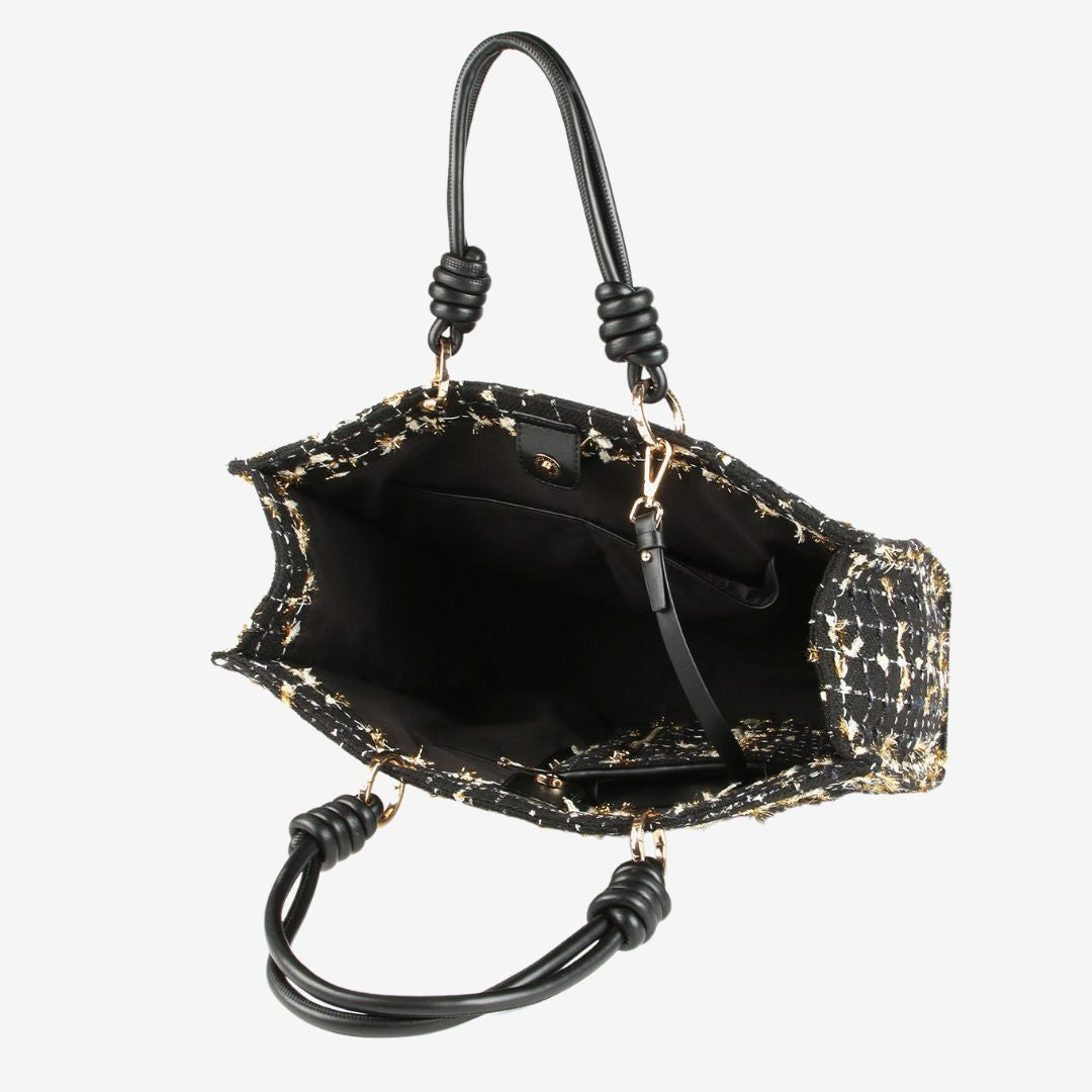 Lola Casademunt Tweed Tote Bag in Black & Gold