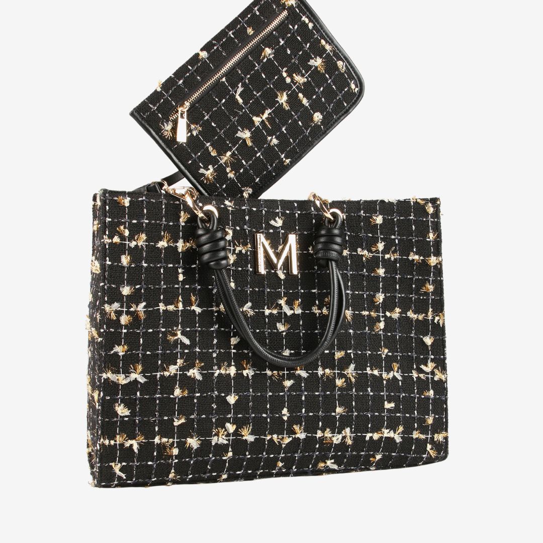 Lola Casademunt Tweed Tote Bag in Black & Gold