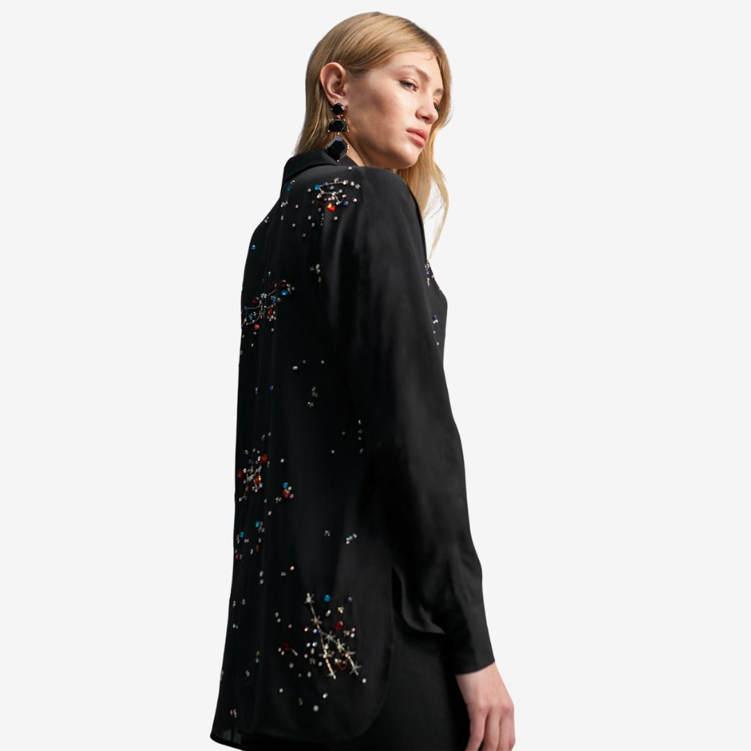 Lola Casademunt Women's Georgette Shirt in Black with Rhinestone