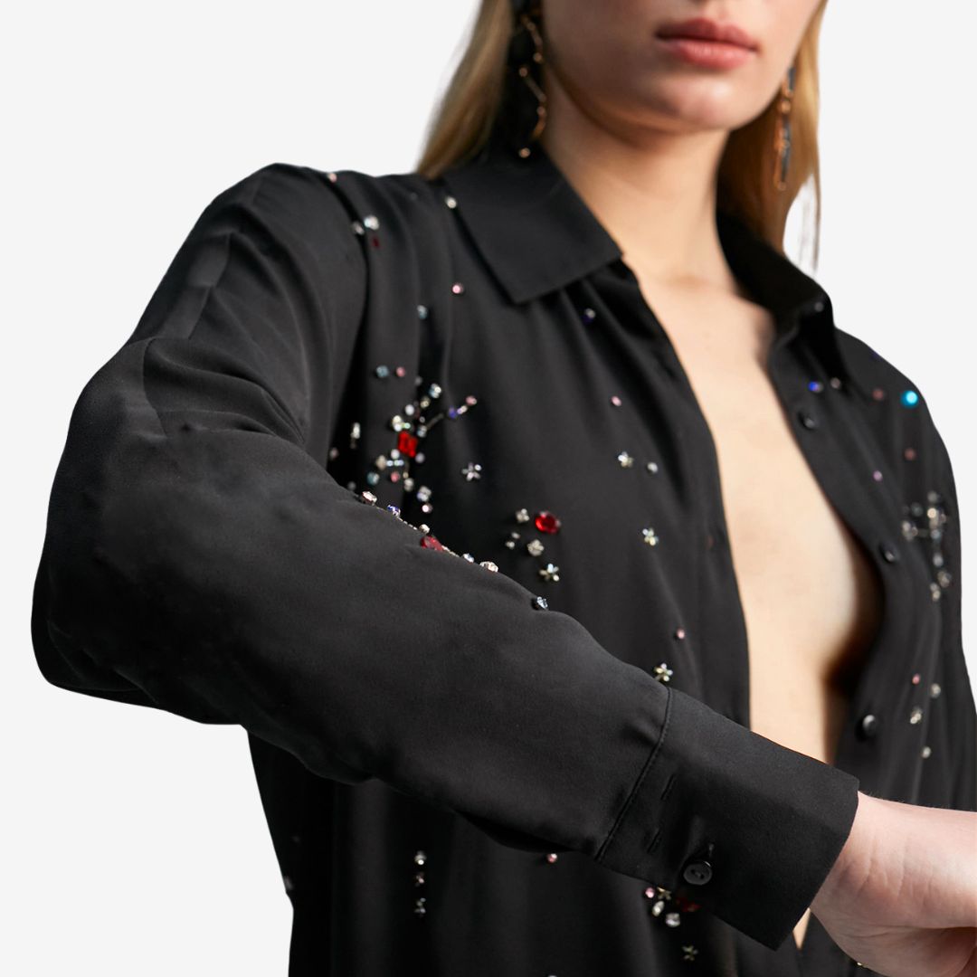 Lola Casademunt Women's Georgette Shirt in Black with Rhinestone
