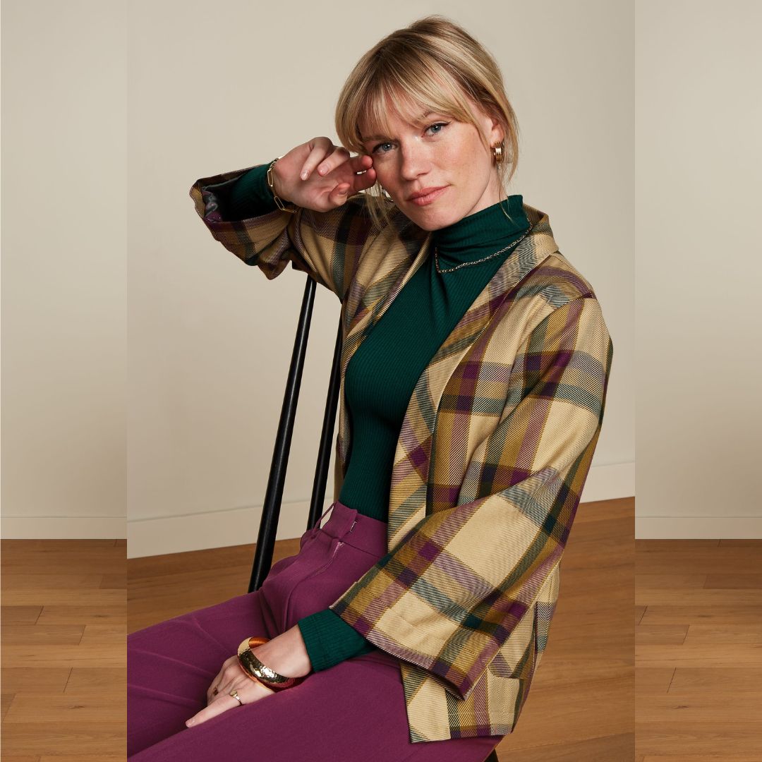 King Louie Women's Noor Jacket Dreamer Check in Pine Green