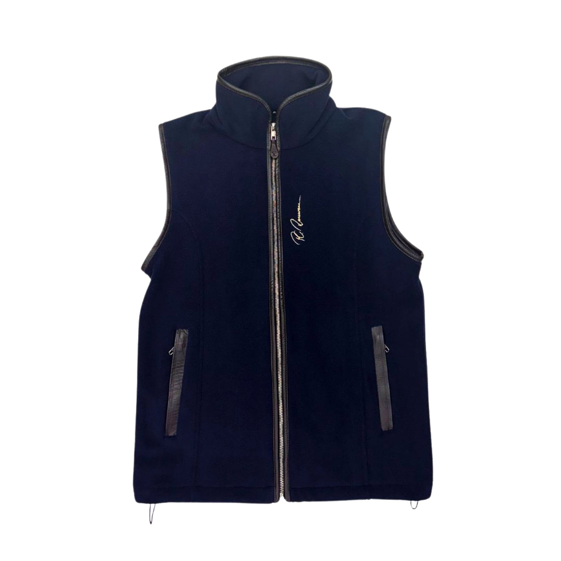 PC Racewear Unisex Paddock Fleece Gilet in Navy with Faux Leather Trim