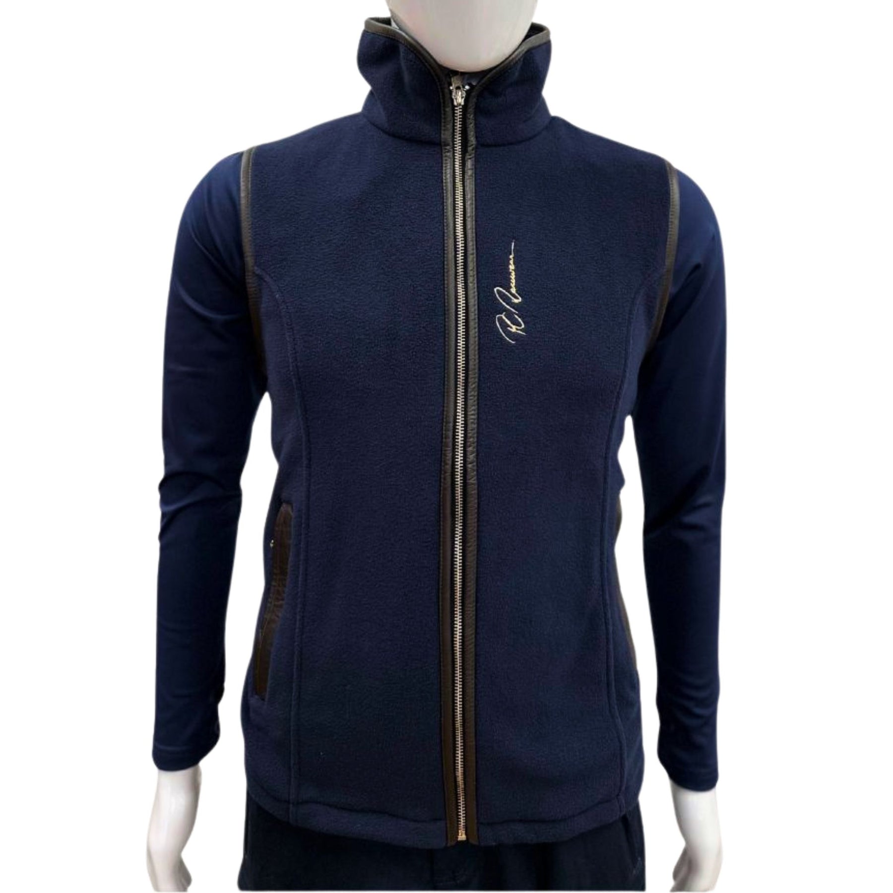 PC Racewear Unisex Paddock Fleece Gilet in Navy with Faux Leather Trim