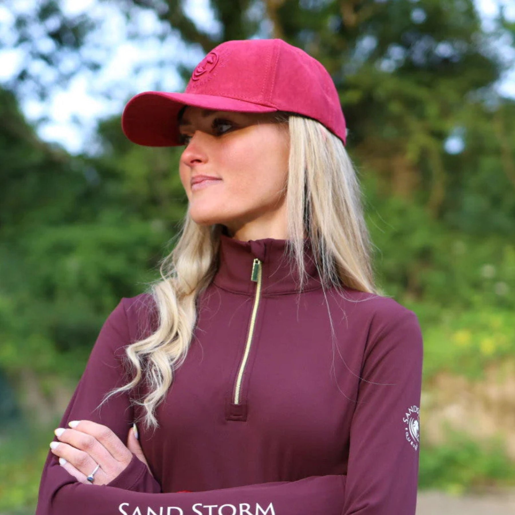 SandStorm Suede Effect Baseball Cap in Ruby