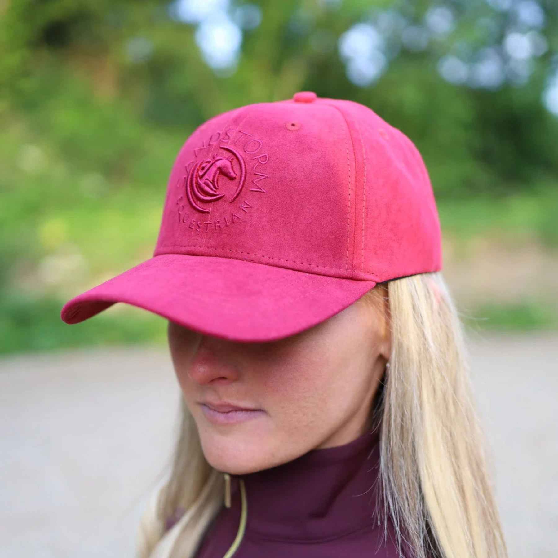 SandStorm Suede Effect Baseball Cap in Ruby