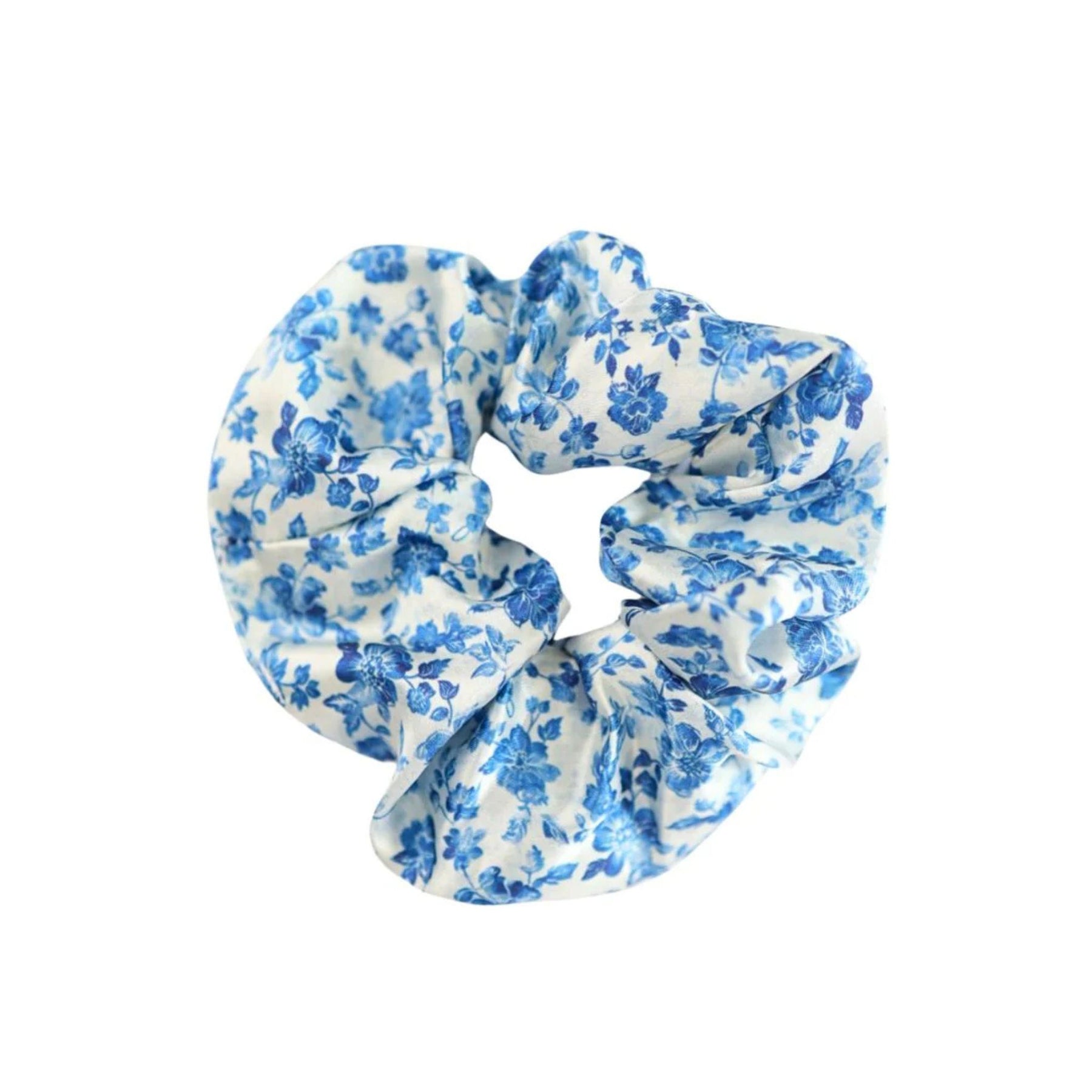 SandStorm Vintage Rose Print Scrunchie in White & Blue