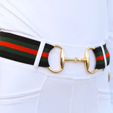 SandStorm Women's Gold Snaffle Belt in Black, Green and Red Stripe
