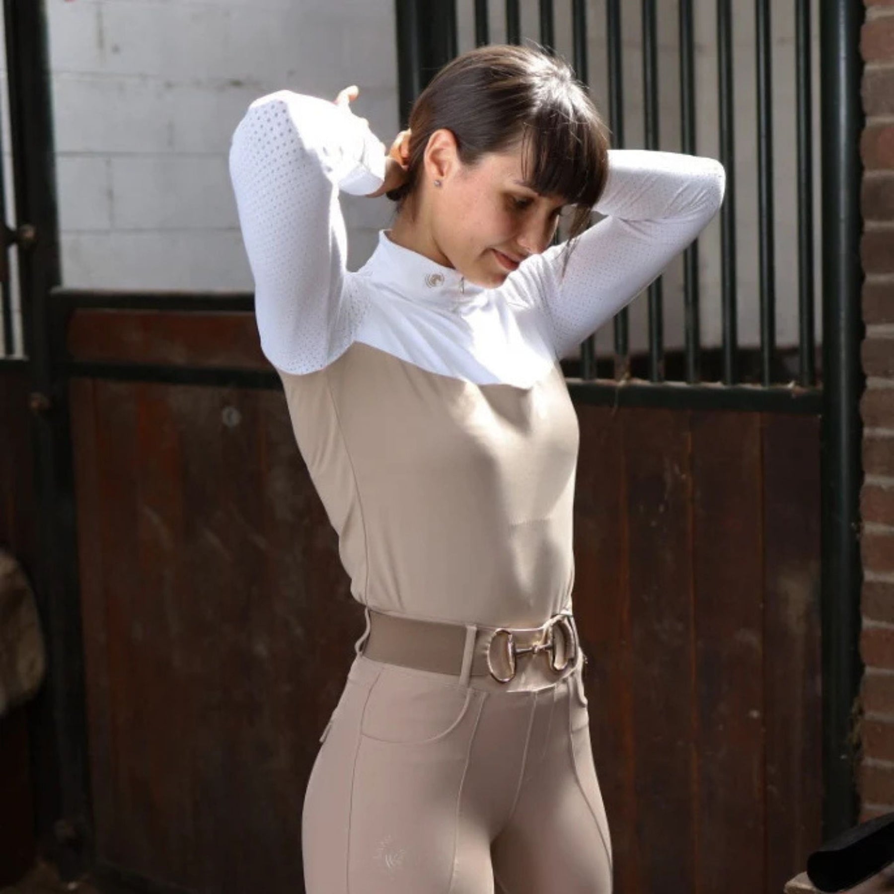 SandStorm Women's Gold Snaffle Belt in Taupe