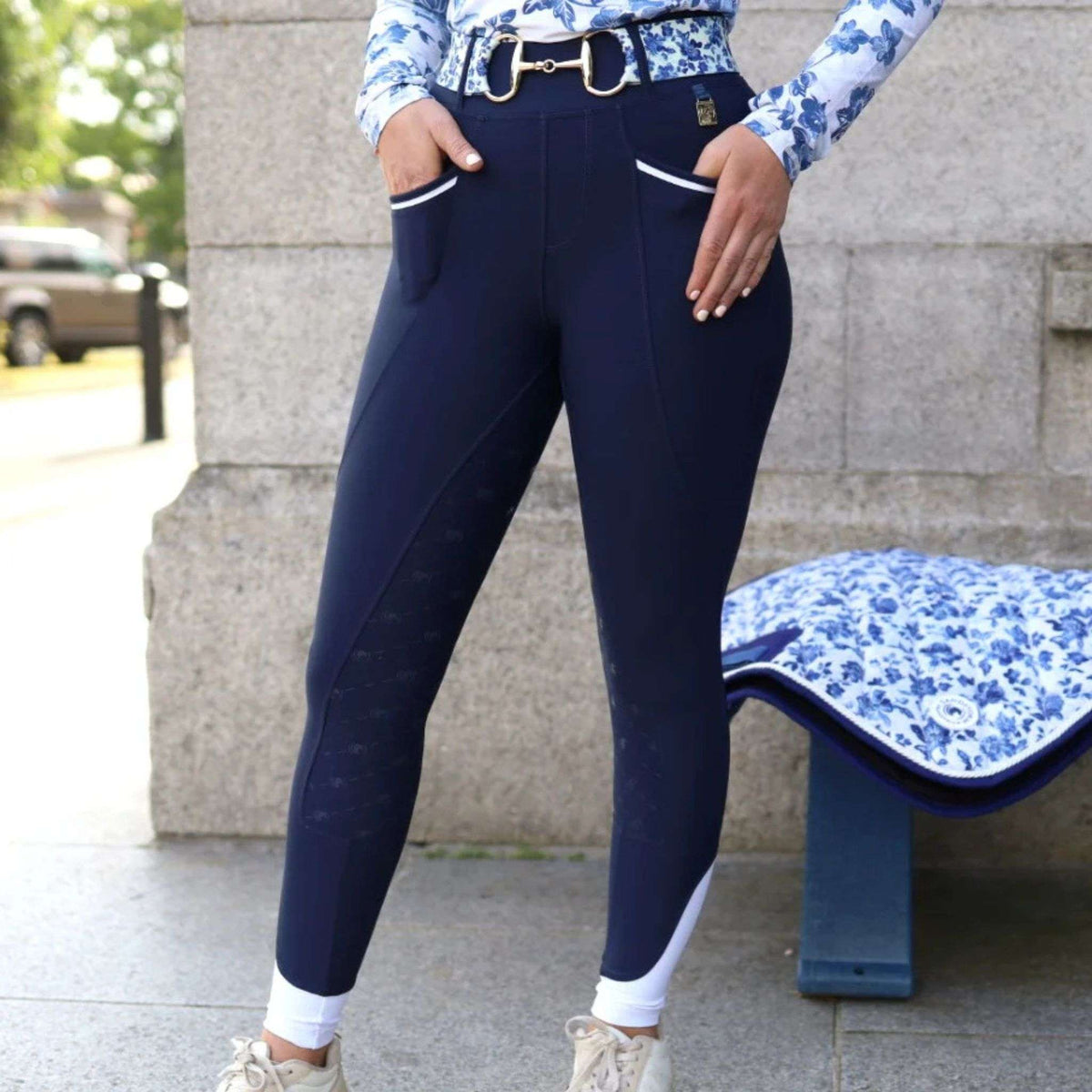 SandStorm Women's Lux Performance Hybrid Riding Leggings in Classic Navy