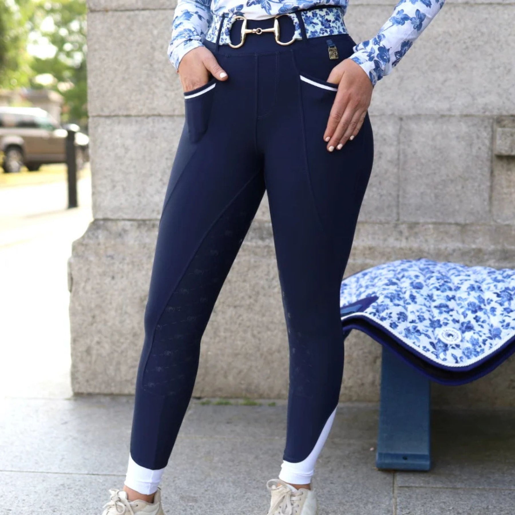 SandStorm Women's Lux Performance Hybrid Riding Leggings in Classic Navy