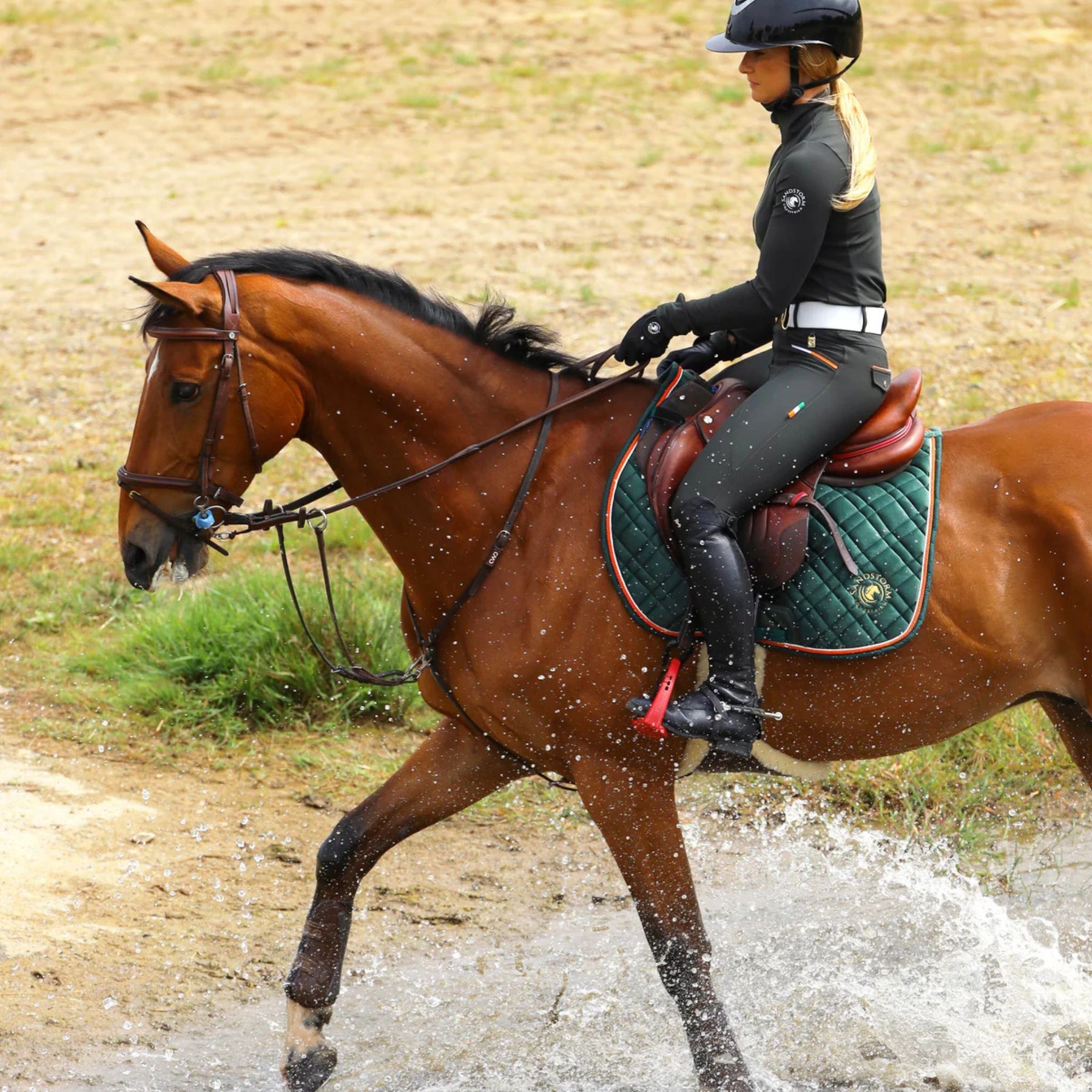 SandStorm Women's Lux Performance Hybrid Riding Leggings in Team Ireland