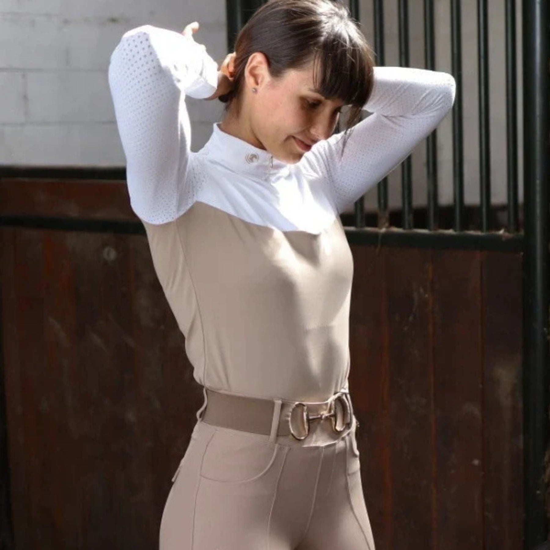 SandStorm Women's Show Riding Shirt in White & Beige