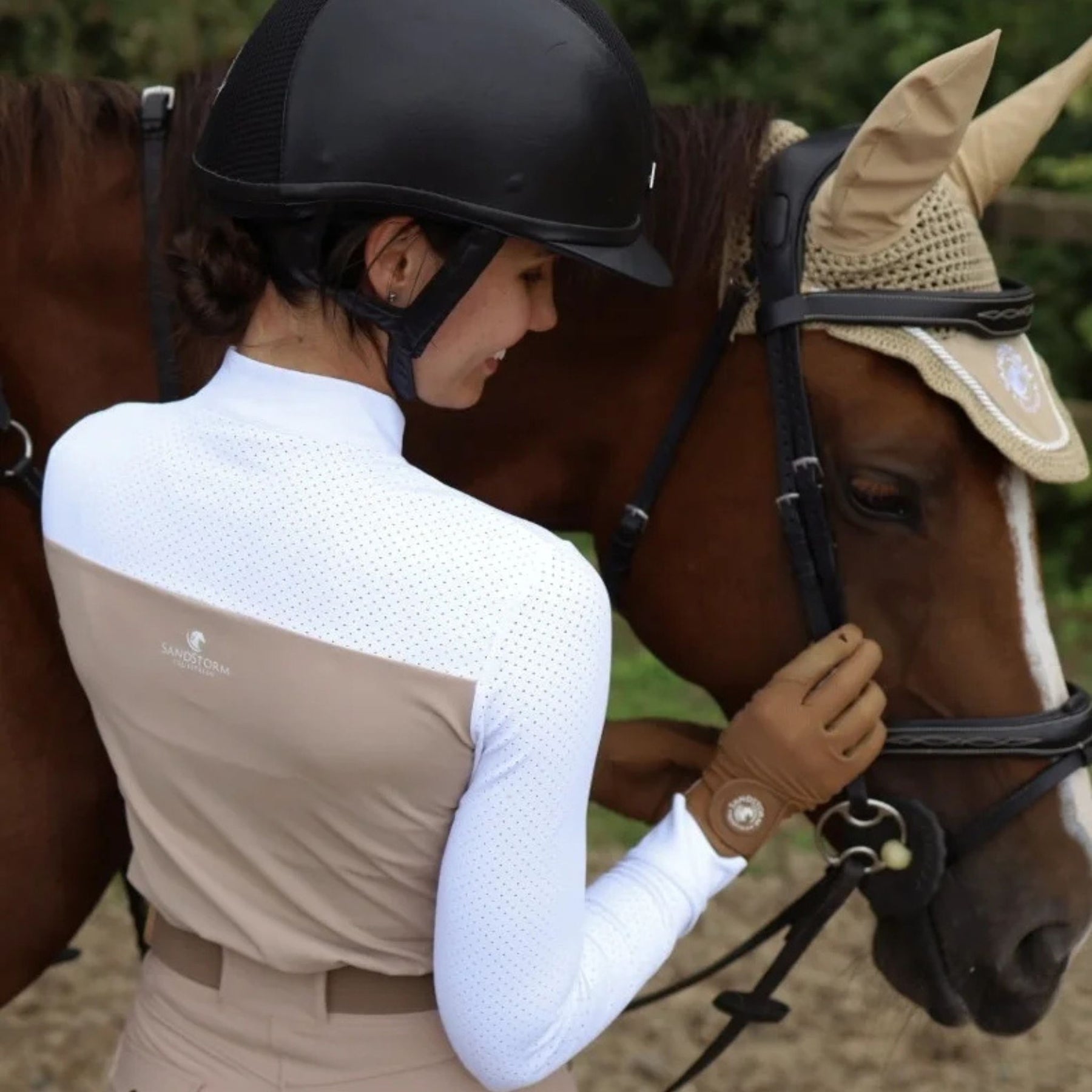 SandStorm Women's Show Riding Shirt in White & Beige