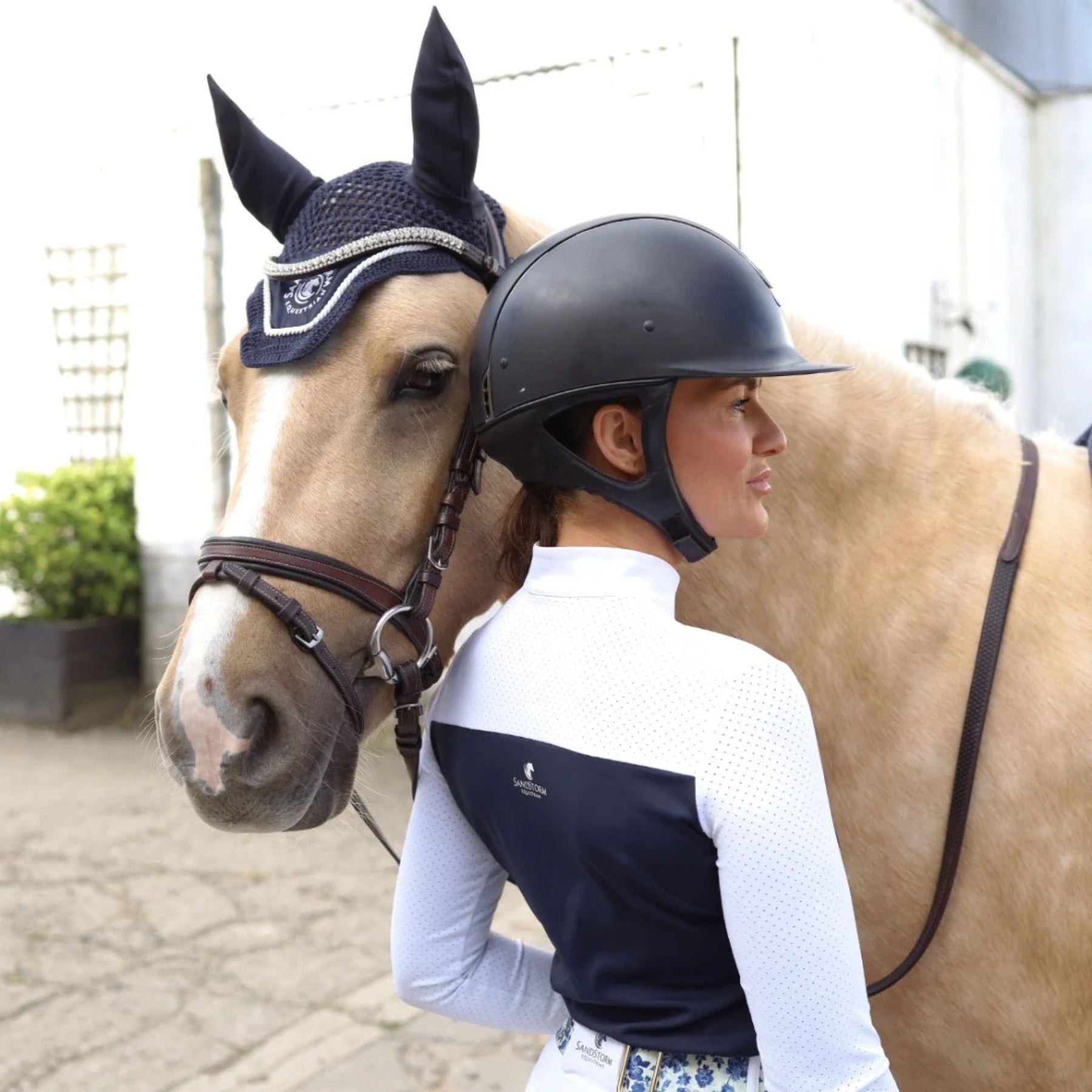 SandStorm Women's Show Riding Shirt in White & Navy