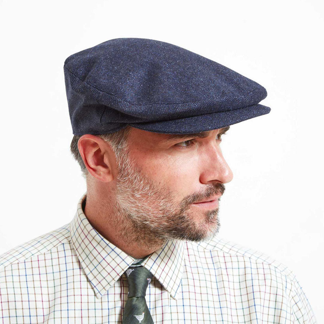 Schoffel Countryman Tweed Cap in Navy Herringbone Tweed