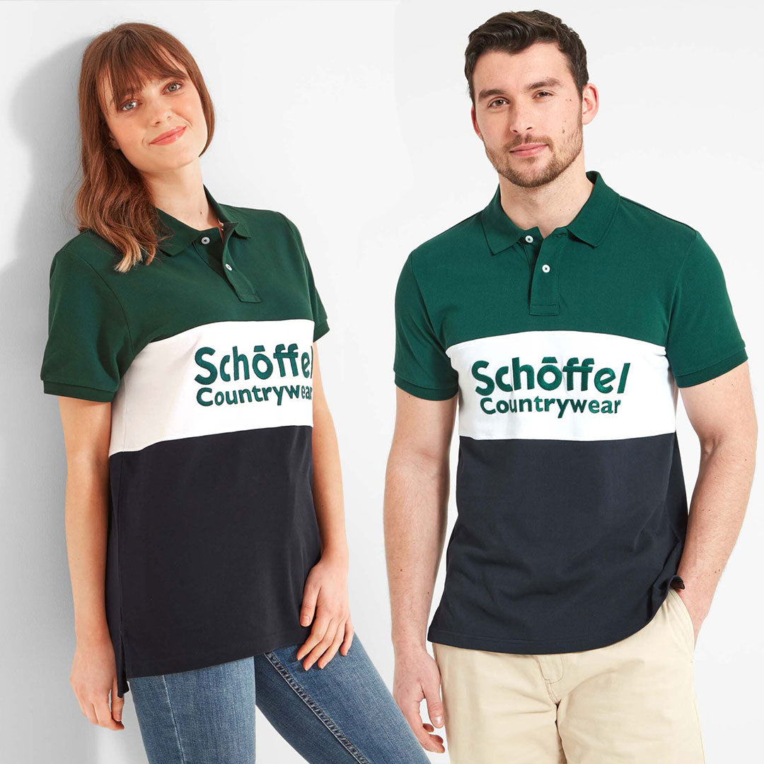 Schoffel Unisex Exeter Heritage Polo Shirt in Navy & Green