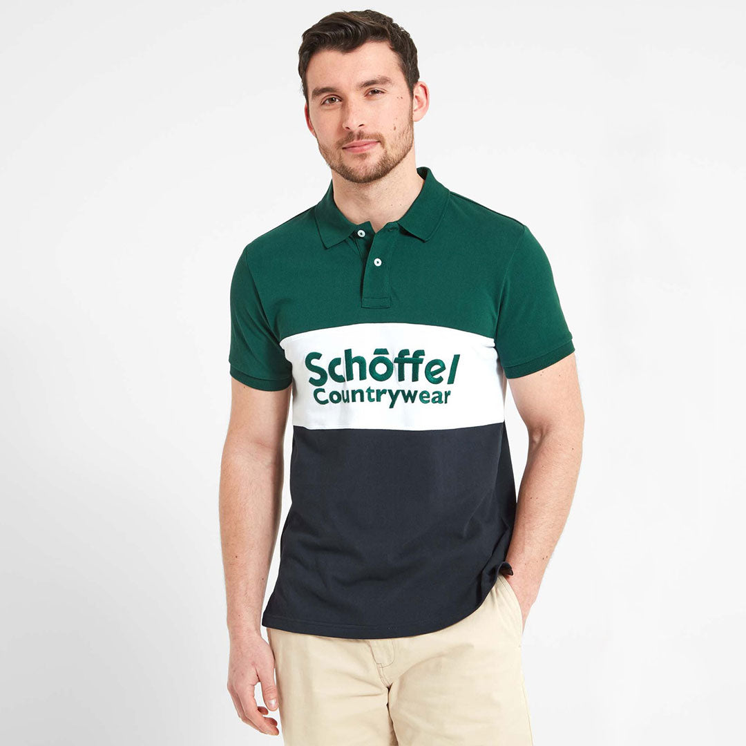 Schoffel Unisex Exeter Heritage Polo Shirt in Navy & Green