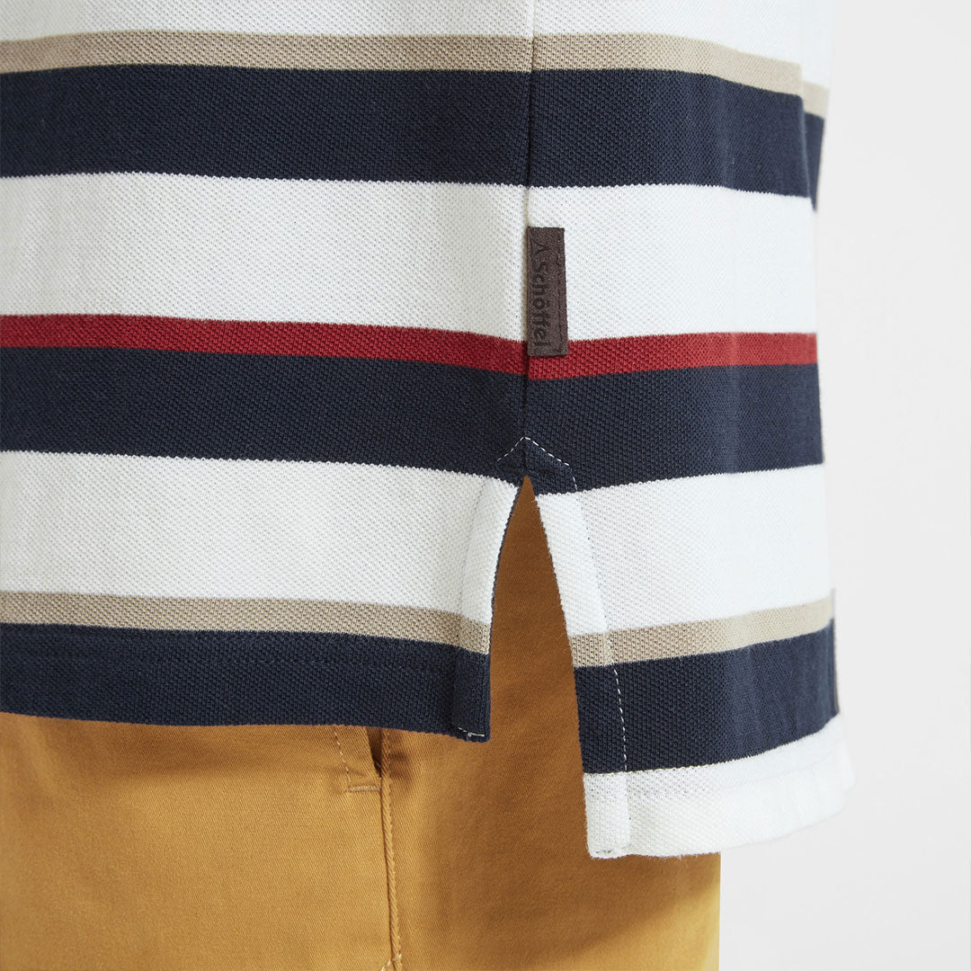 Schoffel Men's St. Ives Tailored Polo Shirt in Navy & Bordeaux Stripe