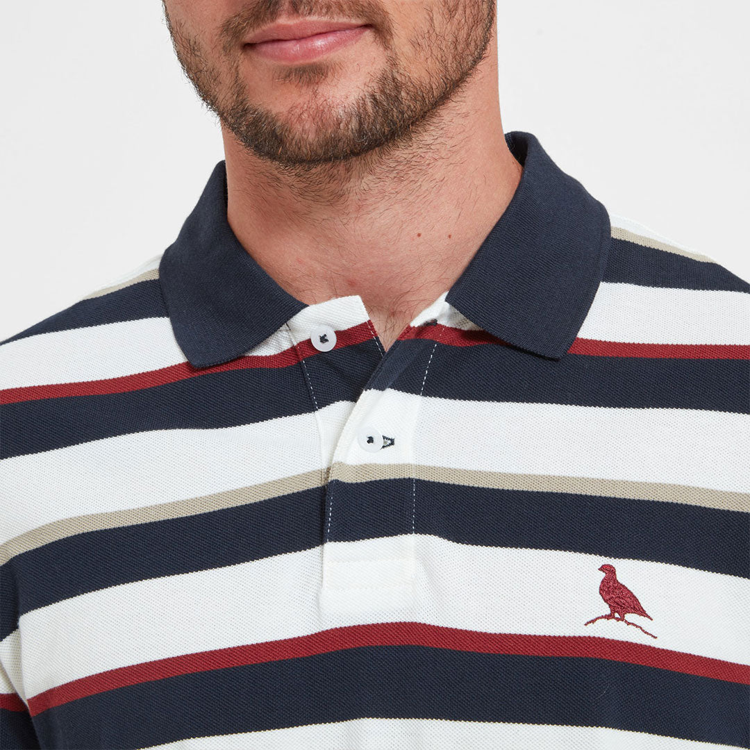 Schoffel Men's St. Ives Tailored Polo Shirt in Navy & Bordeaux Stripe