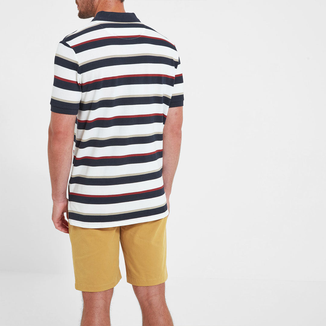 Schoffel Men's St. Ives Tailored Polo Shirt in Navy & Bordeaux Stripe