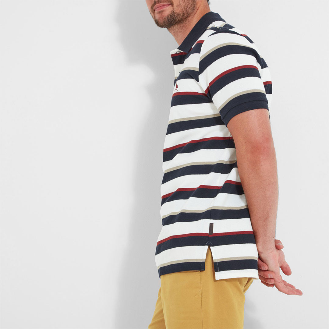 Schoffel Men's St. Ives Tailored Polo Shirt in Navy & Bordeaux Stripe
