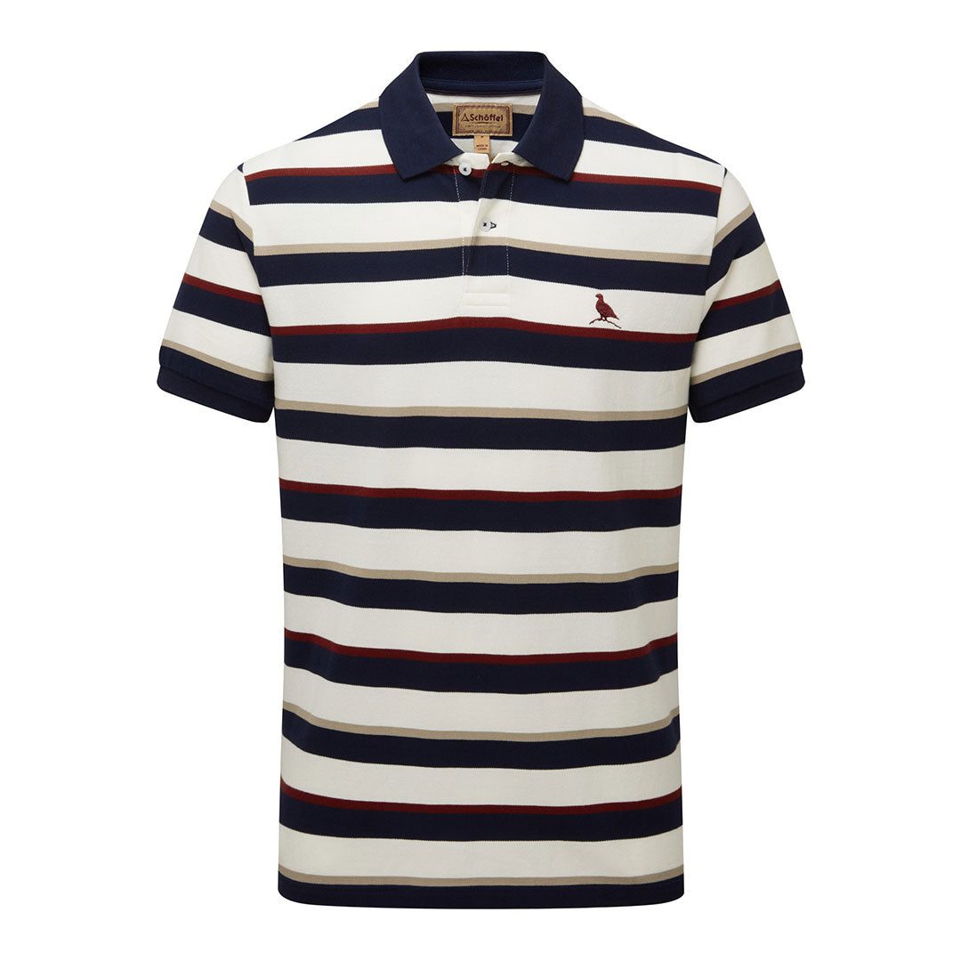 Schoffel Men's St. Ives Tailored Polo Shirt in Navy & Bordeaux Stripe