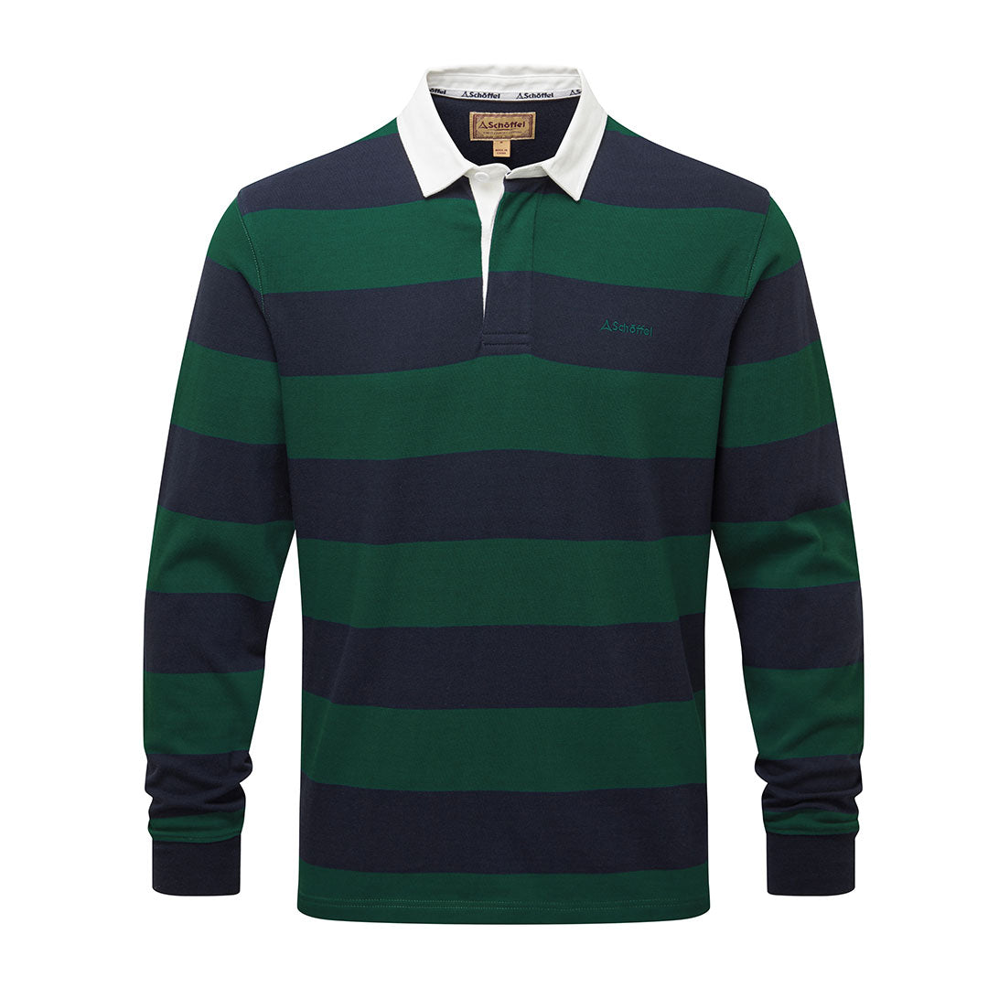 Schoffel Men's St. Mawes Rugby Shirt in Navy with Green Stripes