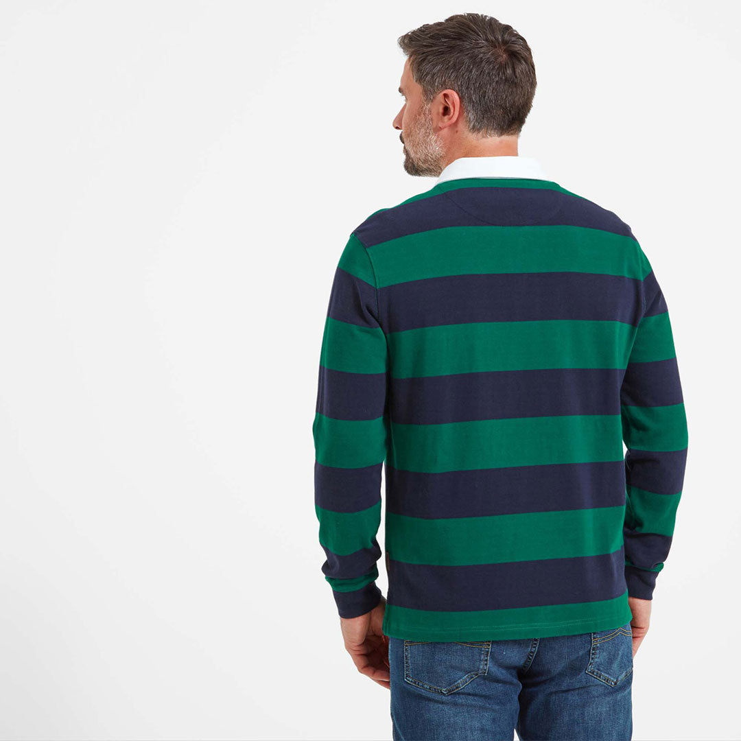 Schoffel Men's St. Mawes Rugby Shirt in Navy with Green Stripes