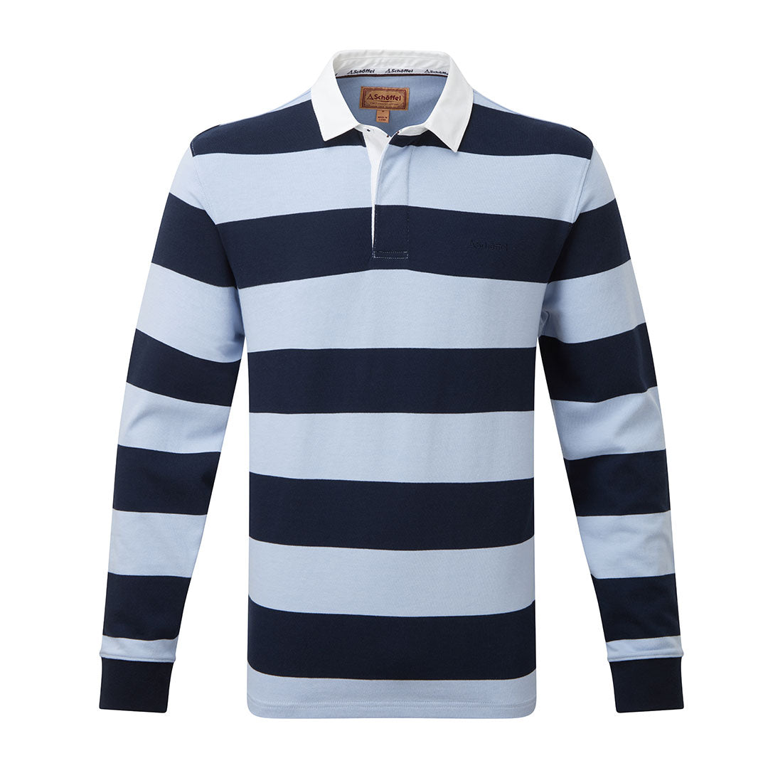 Schoffel Men's St. Mawes Rugby Shirt in Navy with Pale Blue Stripes