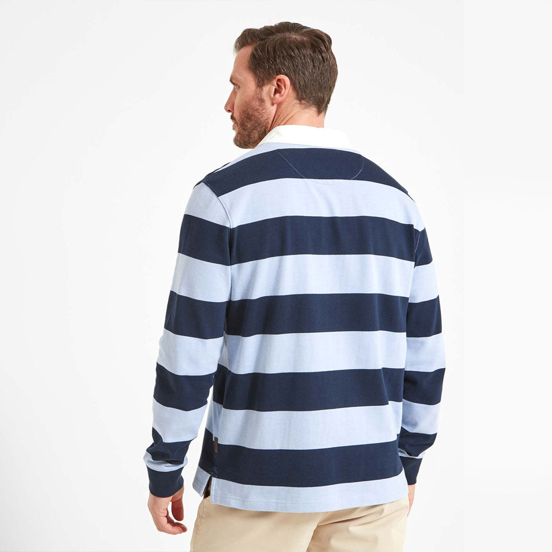 Schoffel Men's St. Mawes Rugby Shirt in Navy with Pale Blue Stripes