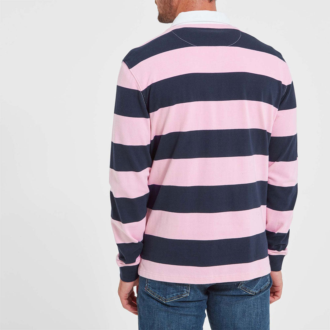 Schoffel Men's St. Mawes Rugby Shirt in Navy with Pink Stripes
