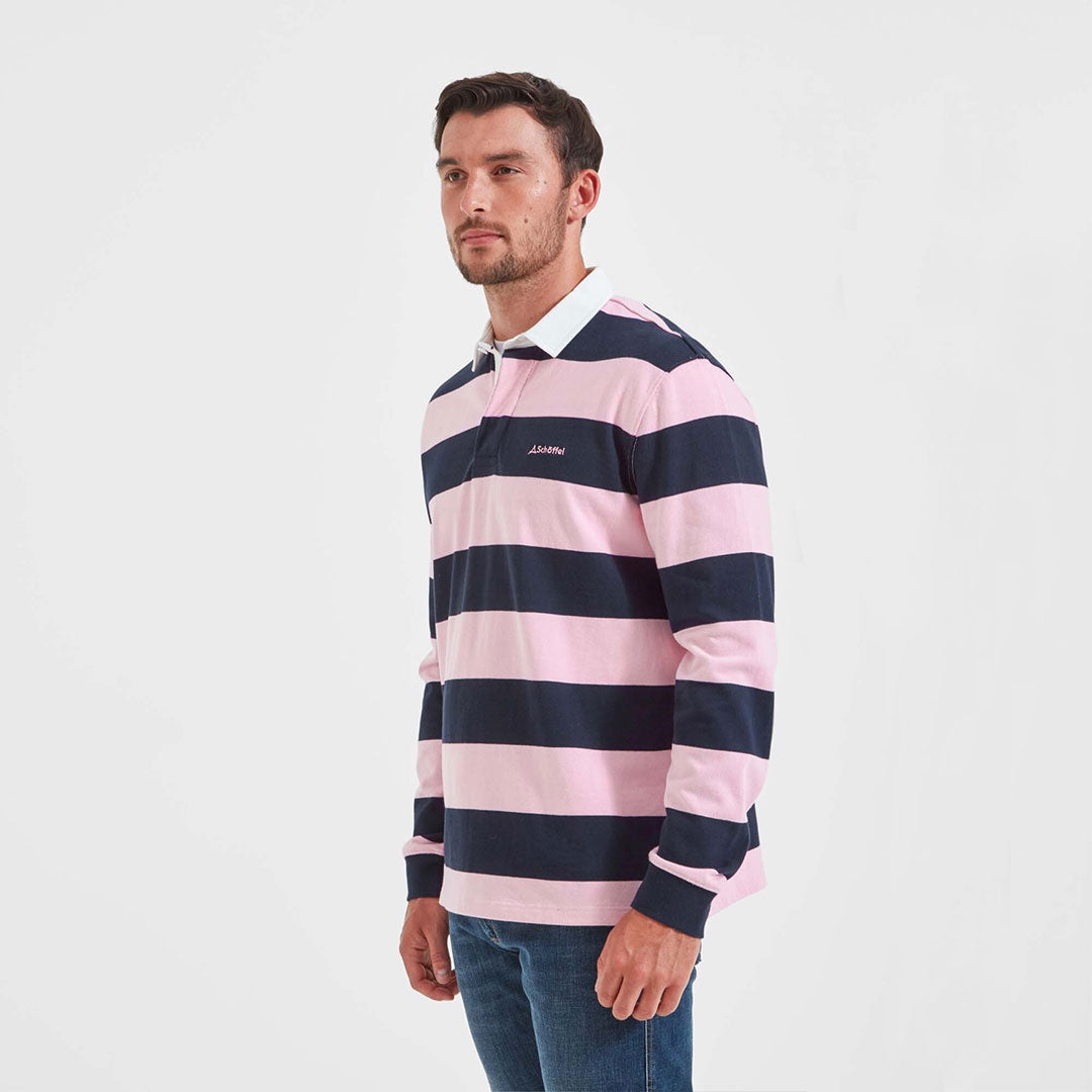 Schoffel Men's St. Mawes Rugby Shirt in Navy with Pink Stripes
