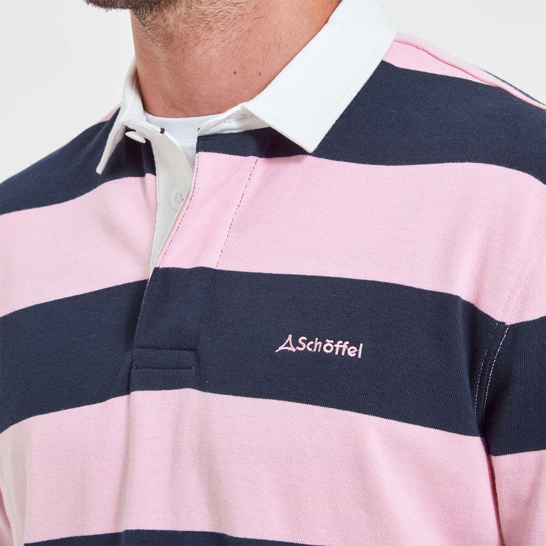 Schoffel Men's St. Mawes Rugby Shirt in Navy with Pink Stripes