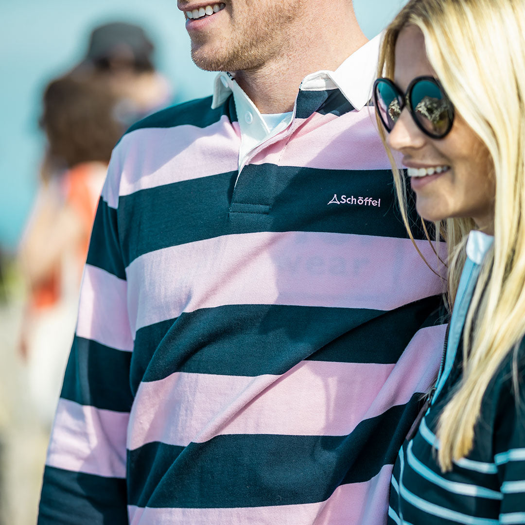 Schoffel Men's St. Mawes Rugby Shirt in Navy with Pink Stripes
