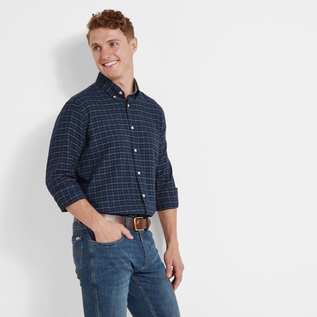 Schoffel Men's Alderburgh Tailored Shirt in Dusky Blue & Oak Check