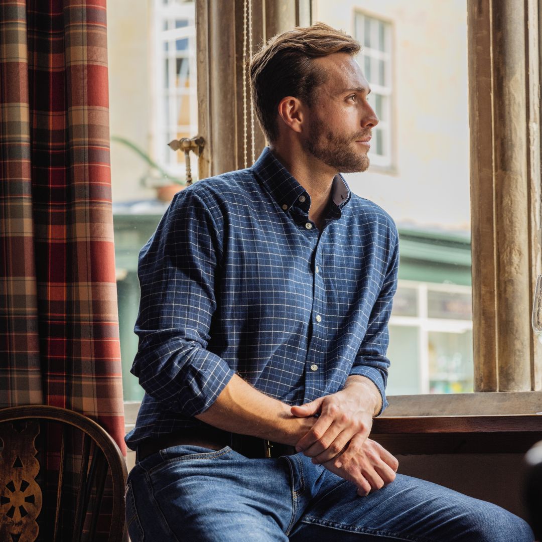 Schoffel Men's Alderburgh Tailored Shirt in Dusky Blue & Oak Check