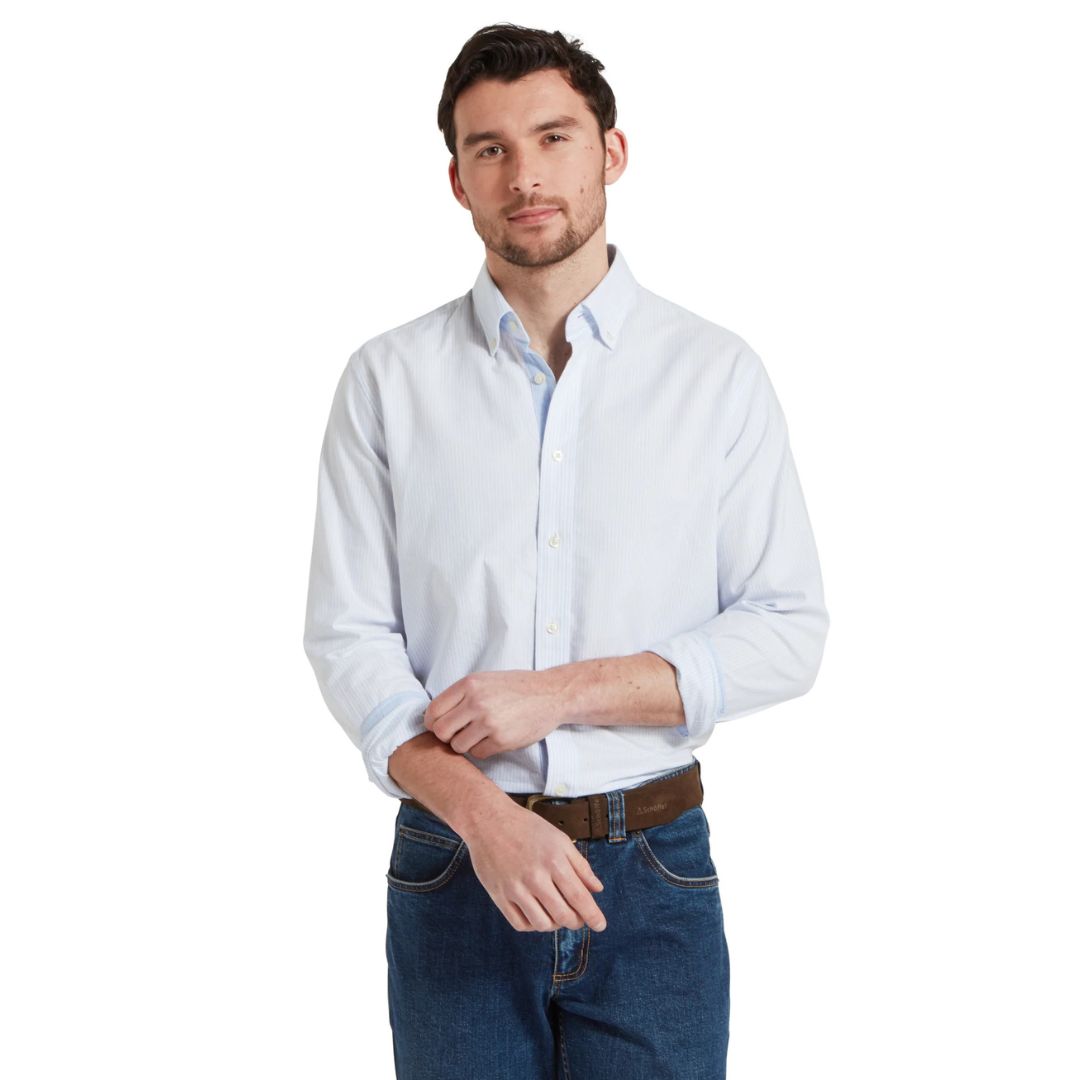 Schoffel Men's Holt Soft Oxford Tailored Shirt in Pale Blue Stripe