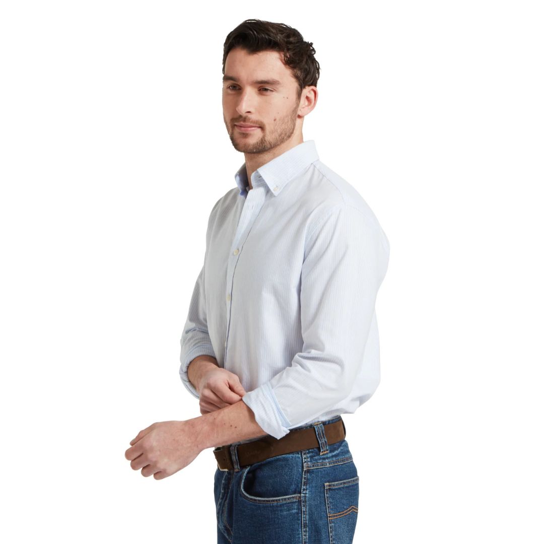 Schoffel Men's Holt Soft Oxford Tailored Shirt in Pale Blue Stripe
