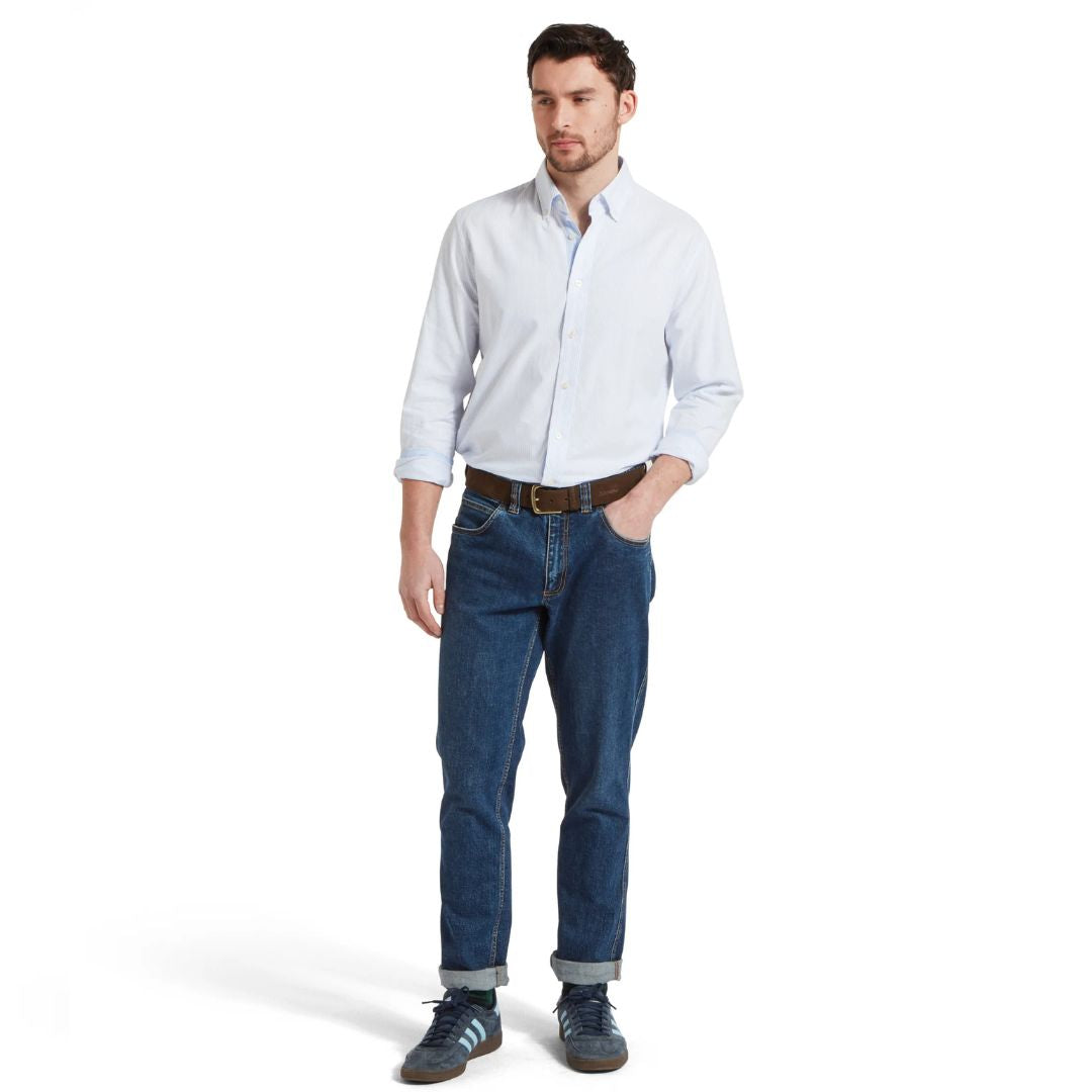 Schoffel Men's Holt Soft Oxford Tailored Shirt in Pale Blue Stripe