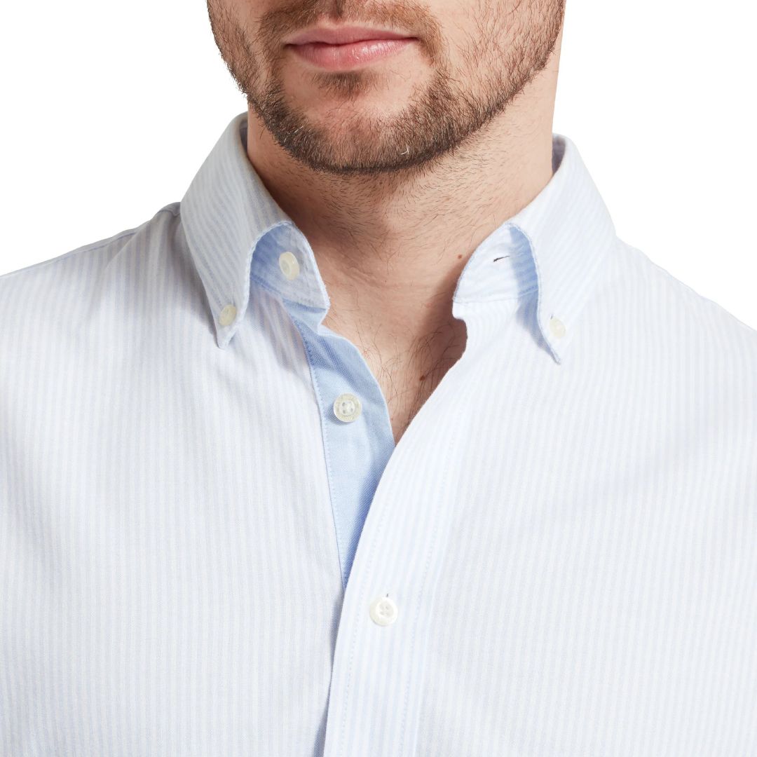 Schoffel Men's Holt Soft Oxford Tailored Shirt in Pale Blue Stripe