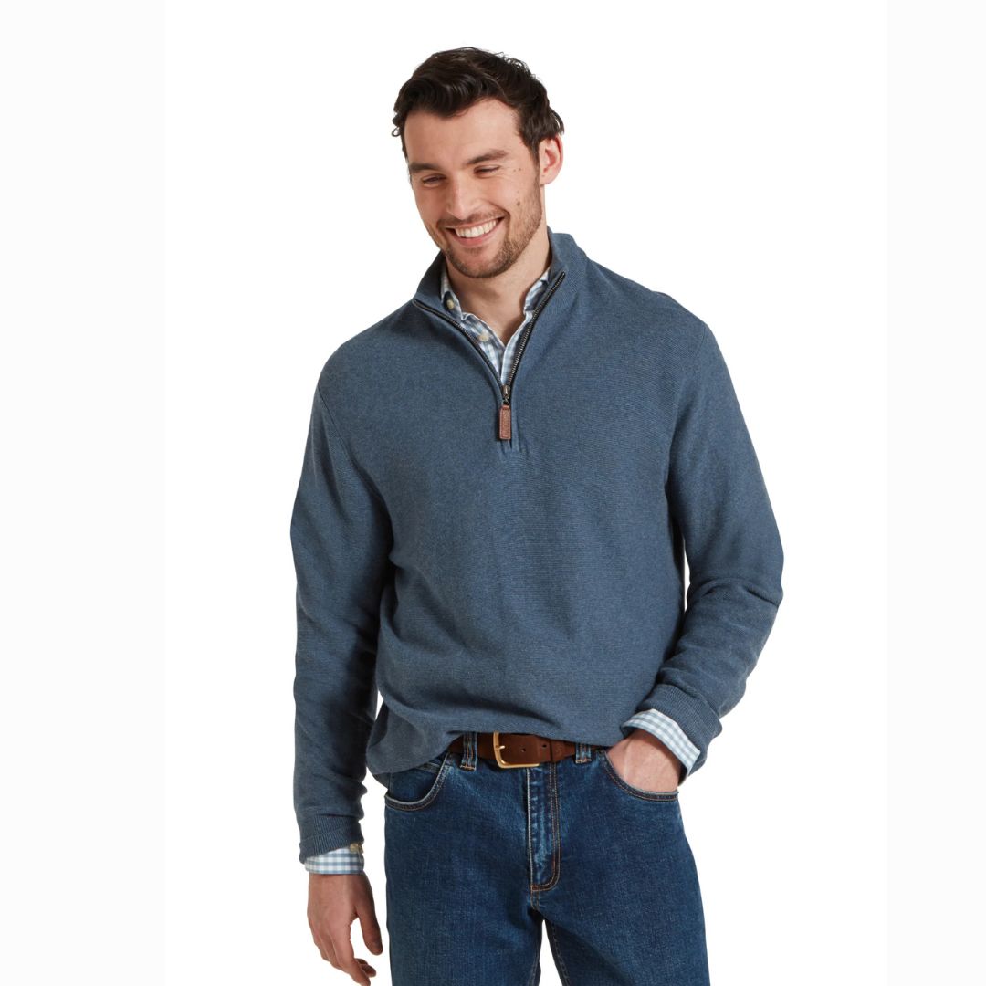 Schoffel Men's Porthleven Quarter Zip Jumper in Dark Pigeon Blue