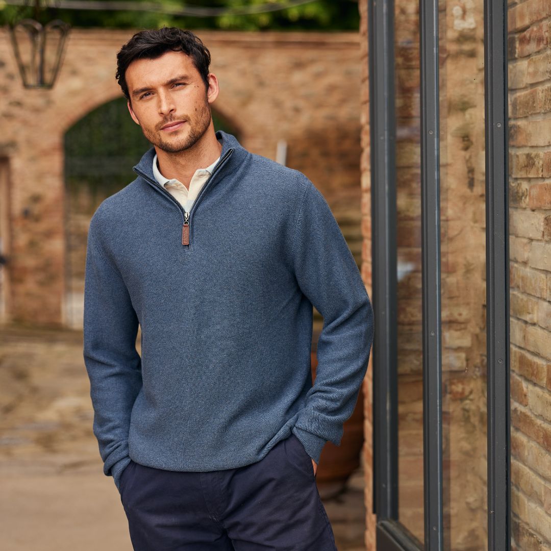 Schoffel Men's Porthleven Quarter Zip Jumper in Dark Pigeon Blue