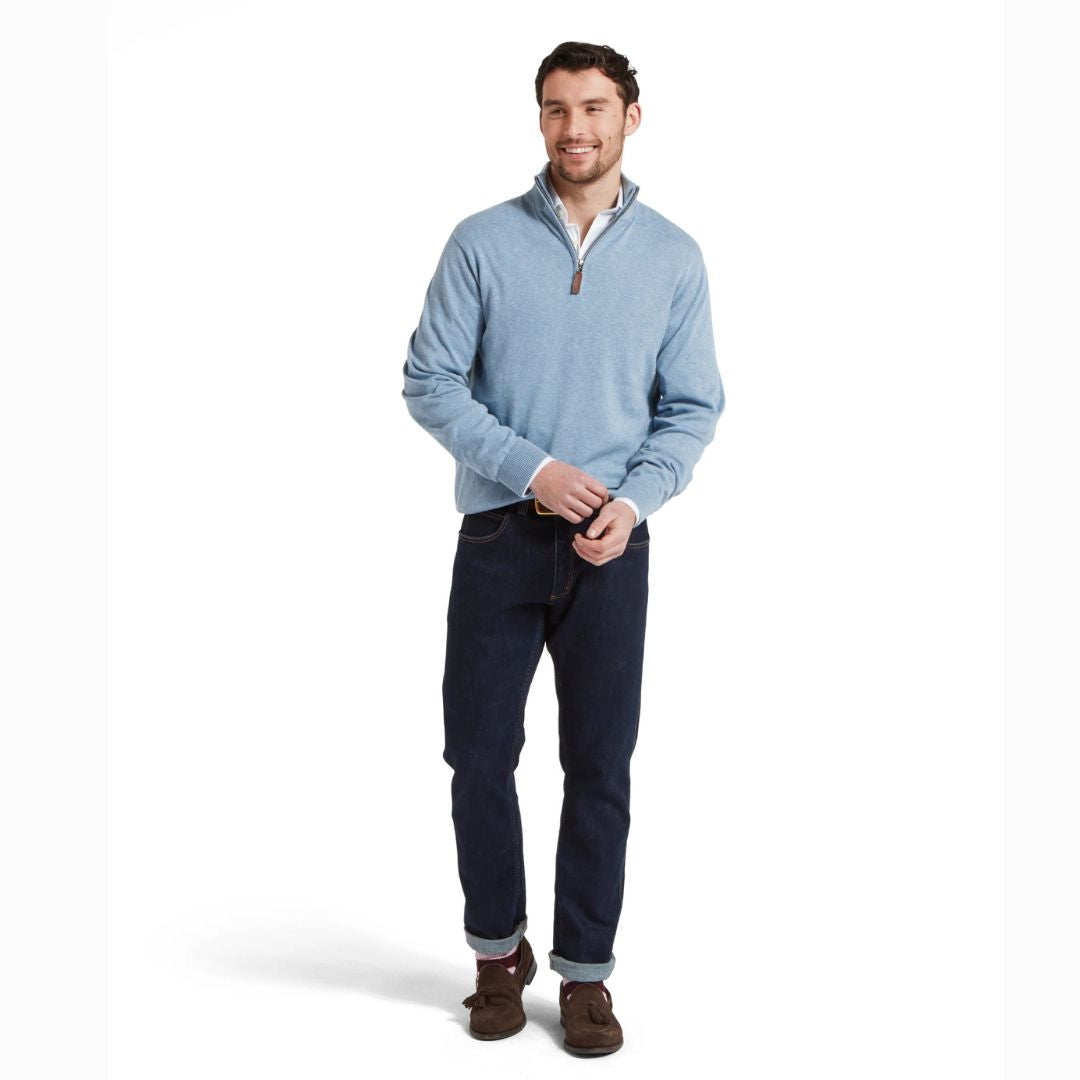 Schoffel Men's Porthmeor Pima Coton 1/4 Zip Jumper in Denim Blue