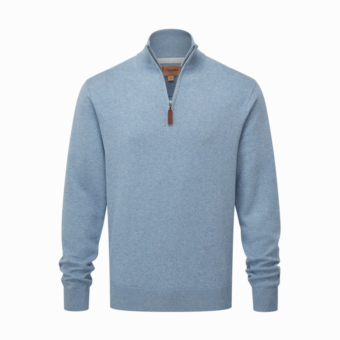 Schoffel Men's Porthmeor Pima Coton 1/4 Zip Jumper in Denim Blue