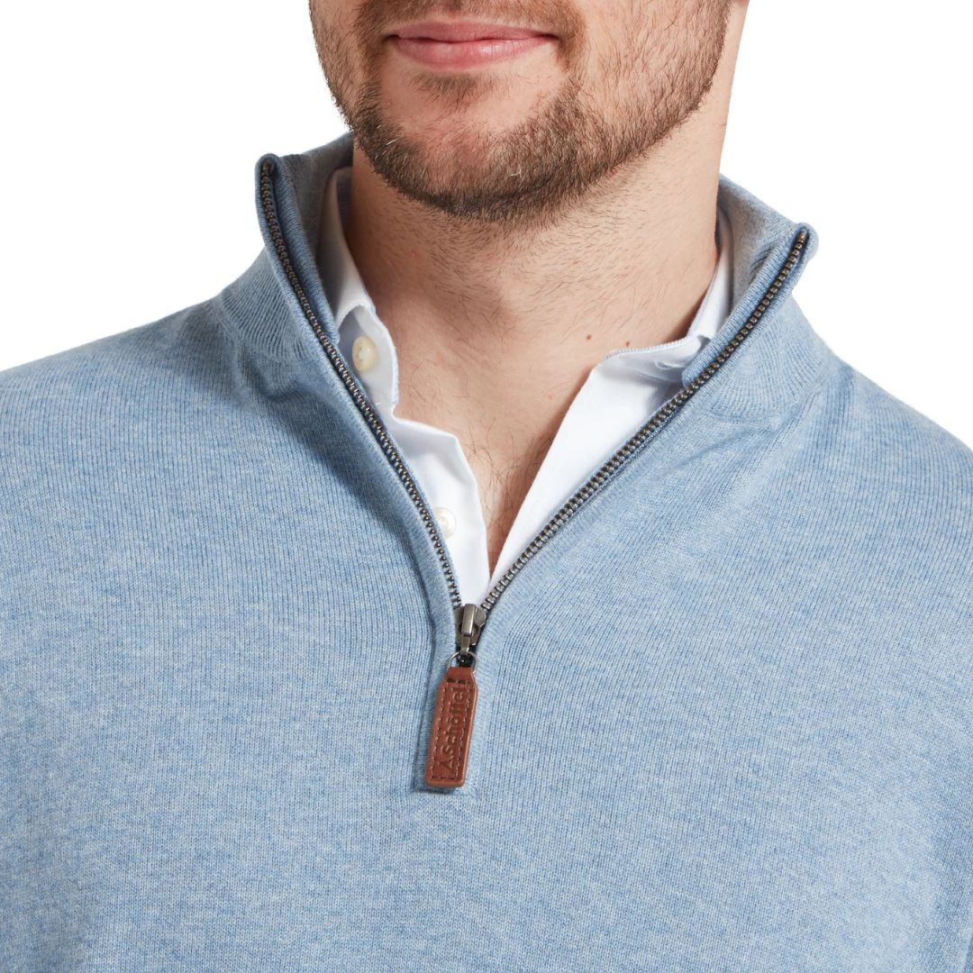 Schoffel Men's Porthmeor Pima Coton 1/4 Zip Jumper in Denim Blue