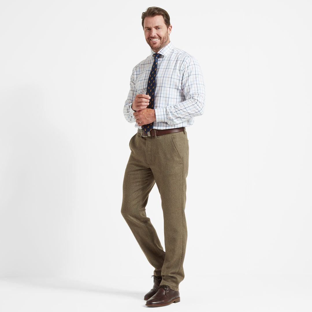 Schoffel Men's Ross Tweed Trousers in Loden Green Herringbone Tweed
