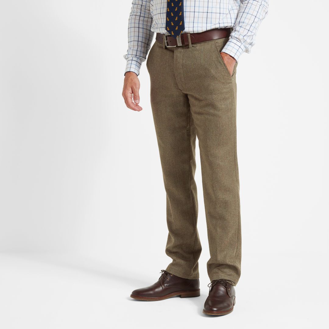 Schoffel Men's Ross Tweed Trousers in Loden Green Herringbone Tweed