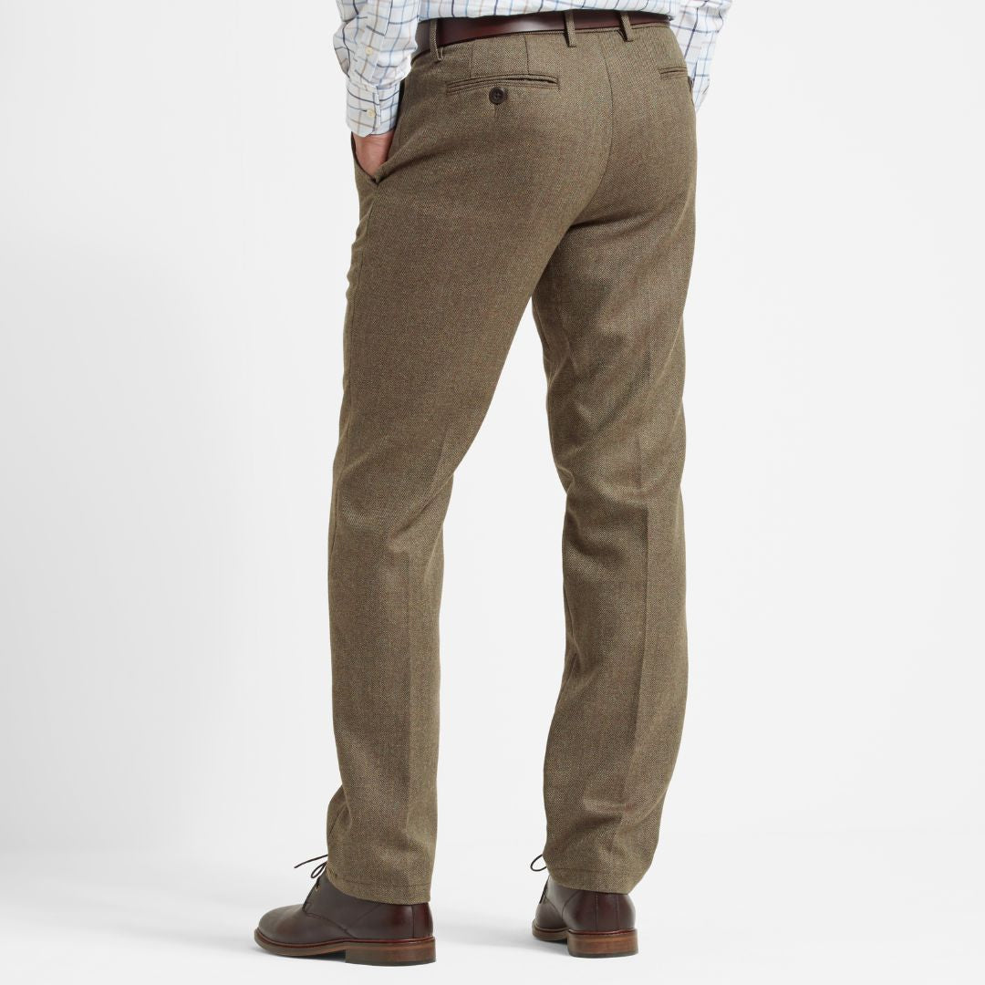 Schoffel Men's Ross Tweed Trousers in Loden Green Herringbone Tweed
